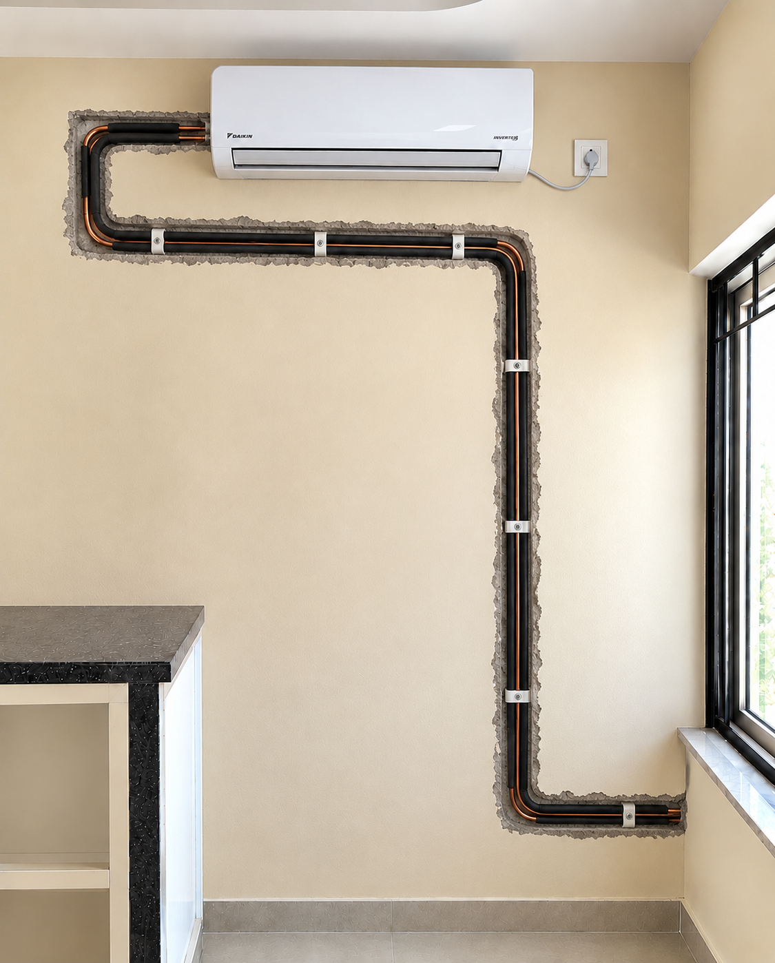 AC copper pipe fitting, concealed refrigerant lines and underground AC piping services in Meerut