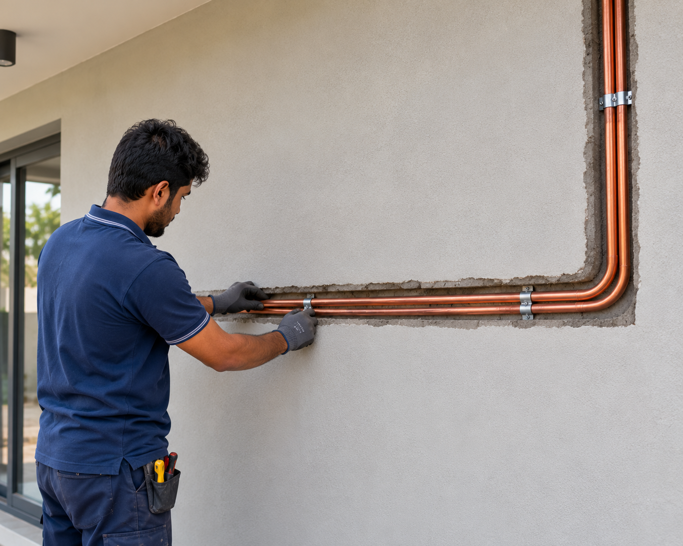 Concealed and underground AC copper pipe fitting services in Meerut
